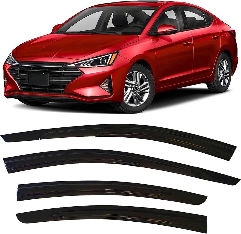 Optimal Co 2017-2020 Tape-on Rain Guards for Hyundai Elantra Side Window Deflector Visors SE SEL Value ECO Limited Sport Durable Tinted Vent Shade 2018 2019 - Image 1